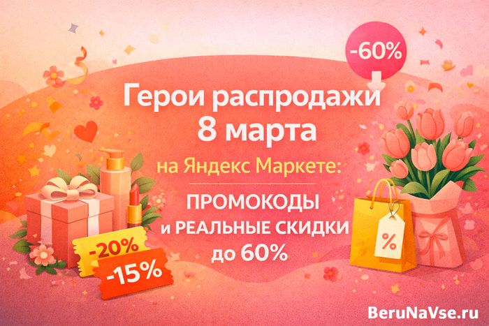 "Герои распродажи 8 марта на Яндекс Маркете": ПРОМОКОДЫ и РЕАЛЬНЫЕ СКИДКИ до 60% на разные товары!