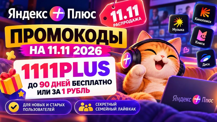 🎁 Промокоды Яндекс Плюс в честь распродажи 11.11 в : до 90 дней бесплатно или за 1 ₽